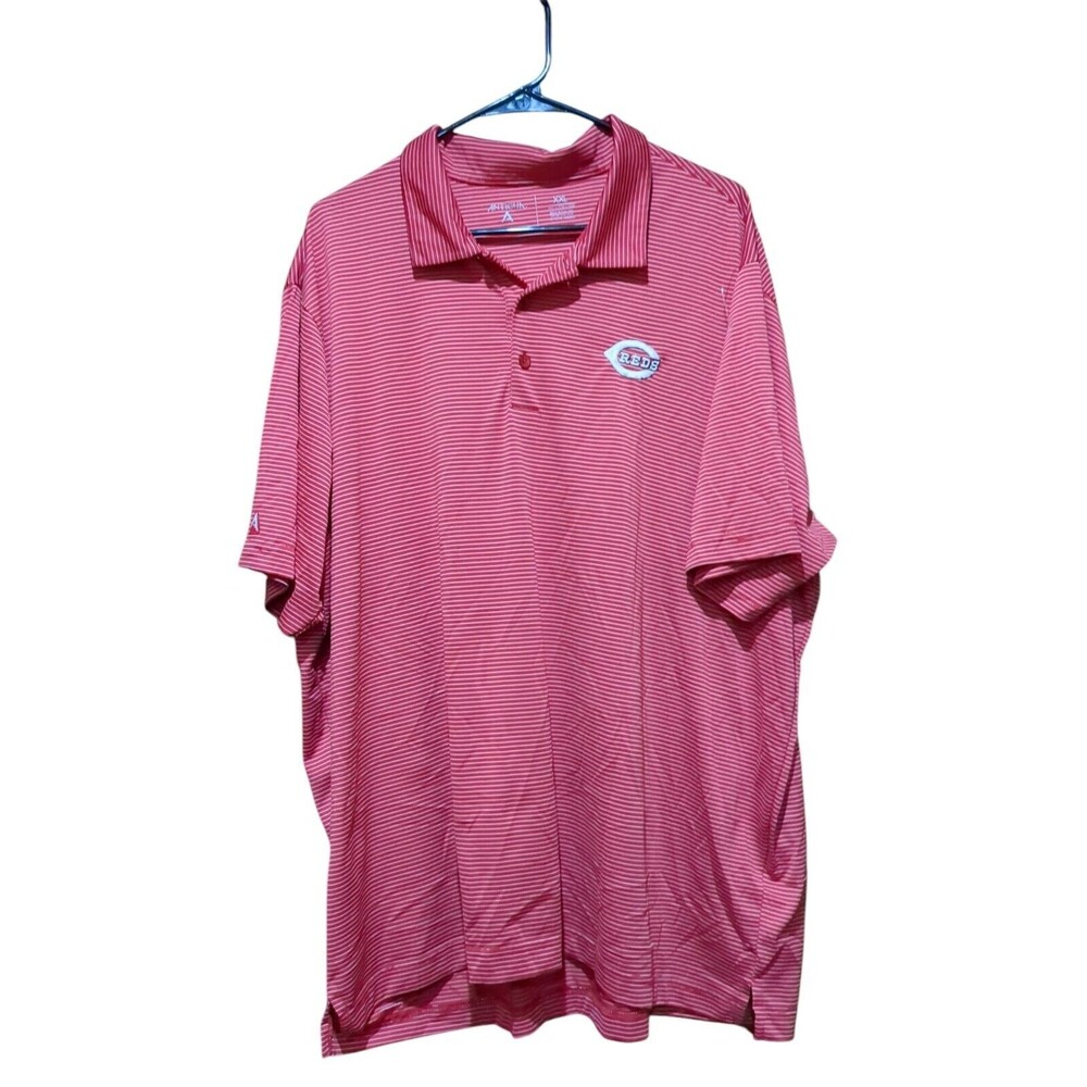 Antigua Cincinnati Reds Short Sleeve Polo Shirt Men's XXL Striped Red - Baseball